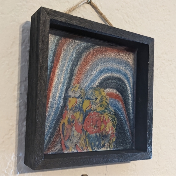 Birds Wall Art Handmade Parrot Design Resin Blue Red Home Decor Love - Picture 6 of 12